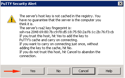 PuTTY Security Alert Window