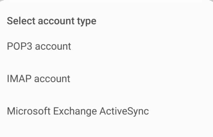 selecteer scherm type e-mail account