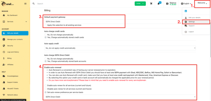 automatische incasso inschakelen voor alle diensten
