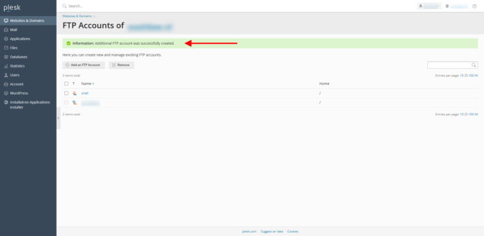 FTP account created