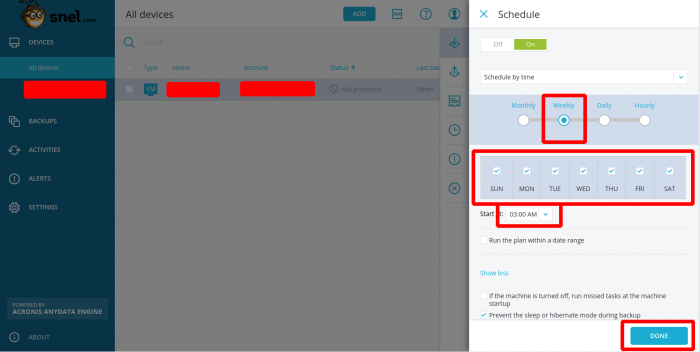 How to setup scheduled backups through Acronis Backup Cloud Management Console - 04