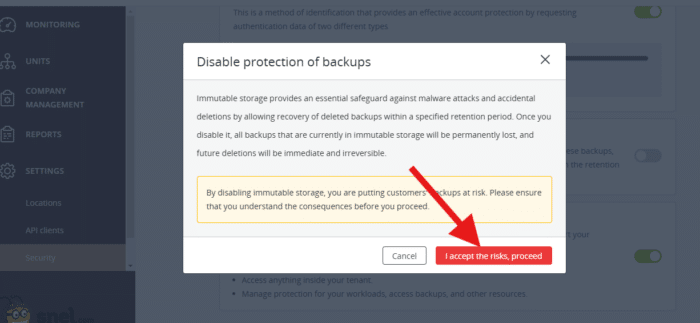 Disable immutable storage