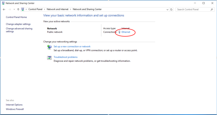 Network and sharing center