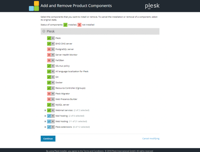 Plesk add and remove components Plesk add and remove components