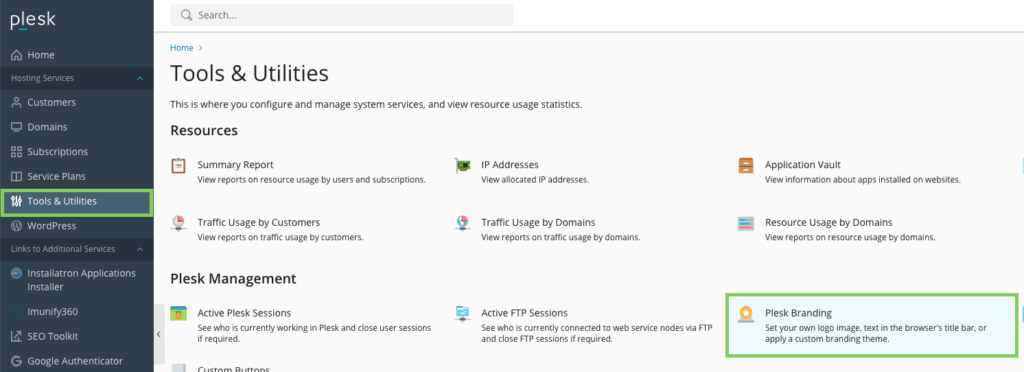 Plesk branding screengrab