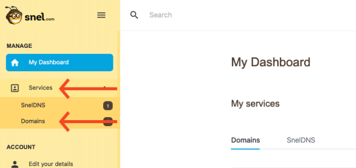 Click on "My Services" and then on "Domains"