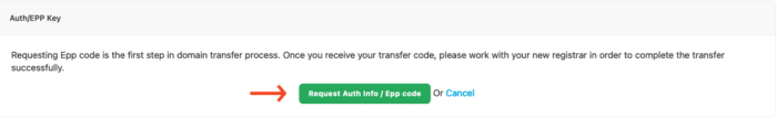 You will receive your domain transfer code by pressing on "Request Auth Info/EPP code"