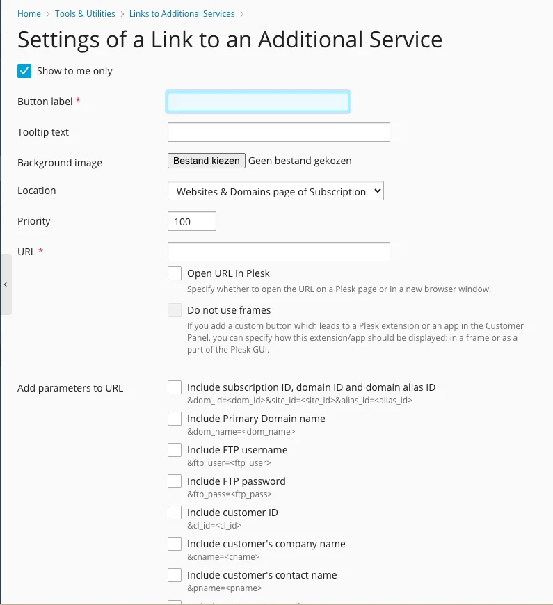 Setting a link to an additional service screenshot