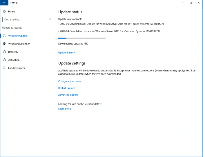 windows server 2016 updates install
