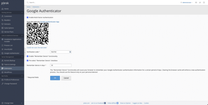 plesk 2fa