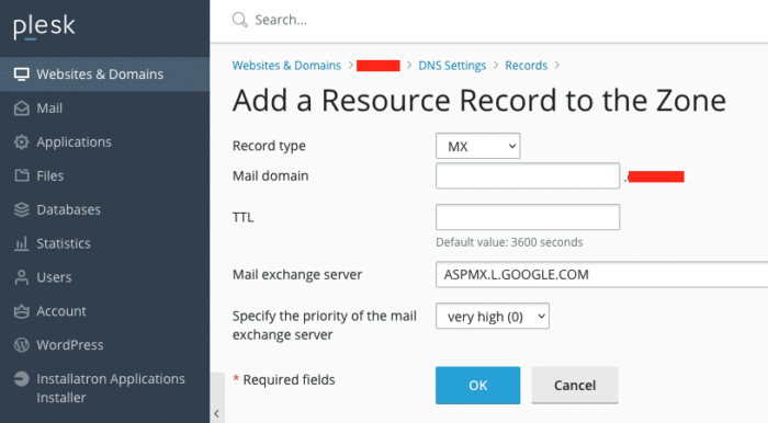 add record in this screen in plesk