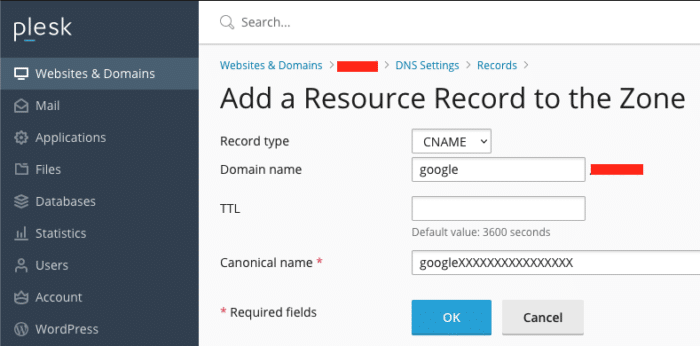 add record in this screen in plesk