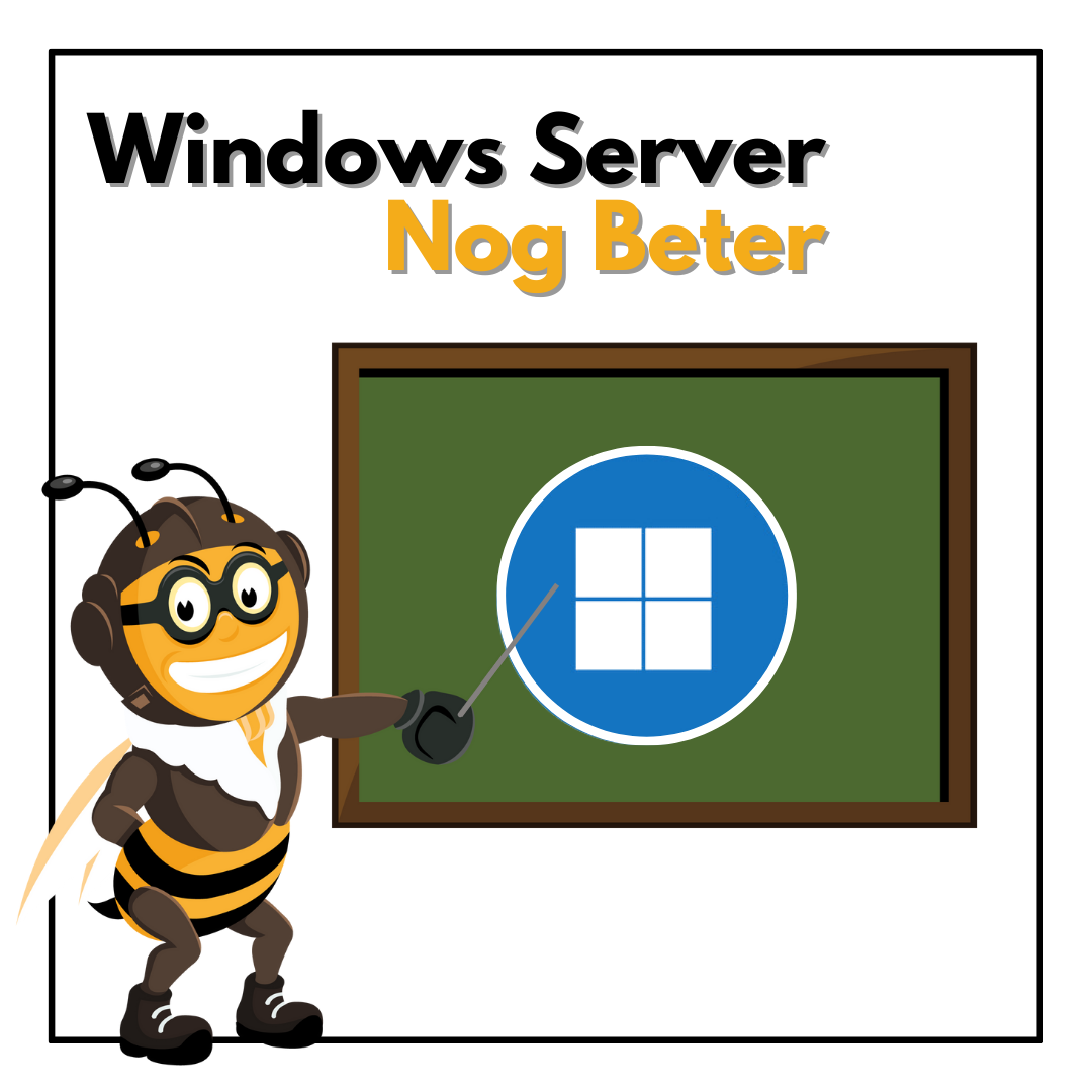 snel.coms bij mascotte voor een schoolbord wijst het windows logo aan
