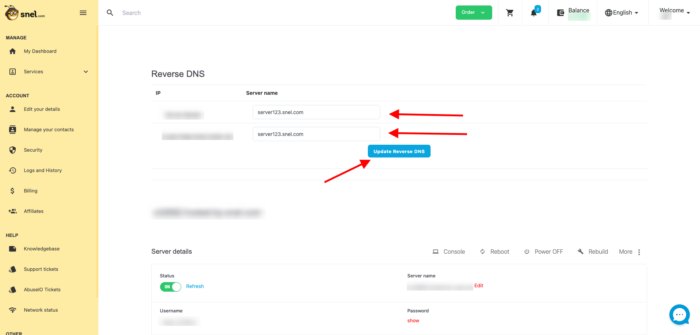 VPS update reverse dns