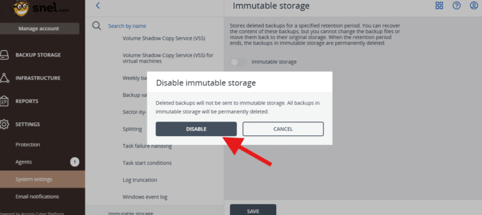 Disable immutable storage