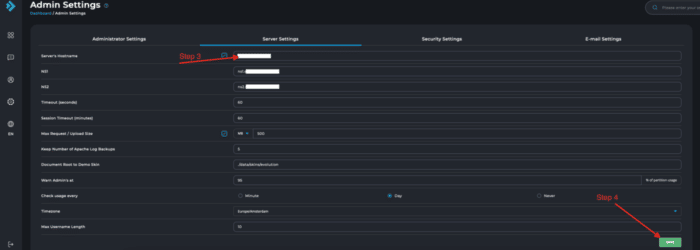 da-admin-settings hostname in DirectAdmin