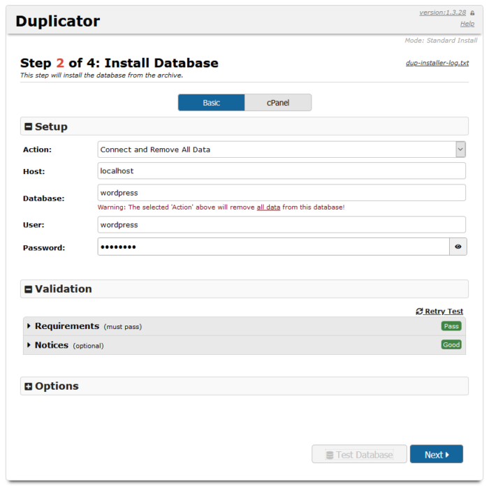 Duplicator Database Install Duplicator Database Install