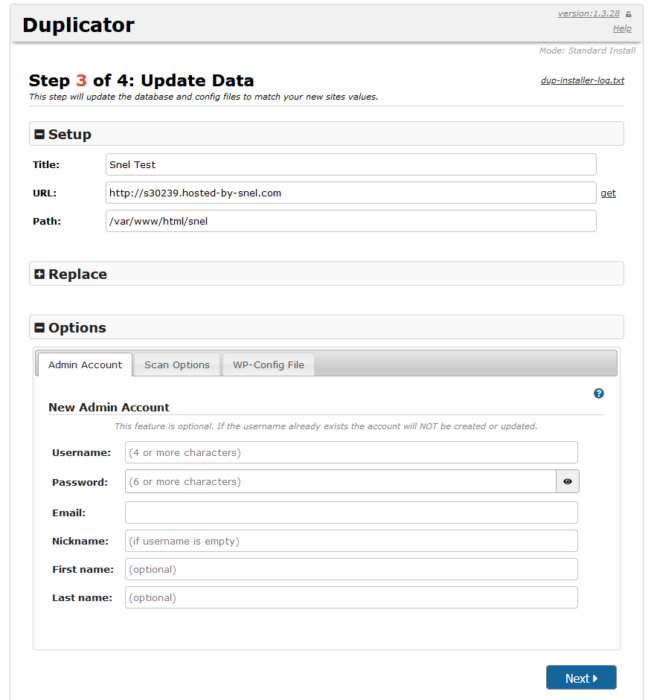 Duplicator Installer Configure Duplicator Installer Configure