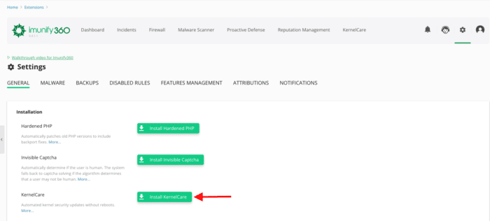 imunify360 kernelcare integration