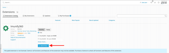 imunify360 plesk extension