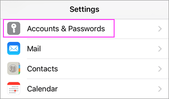 Ios accounts & passwords screen