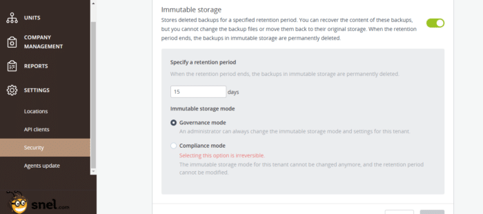 Enable immutable storage