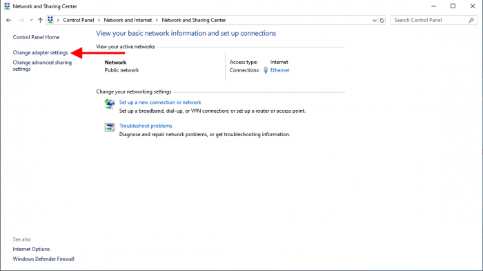configuratiescherm netwerkcentrum adapterinstellingen