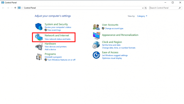 configuratiescherm netwerk en internet