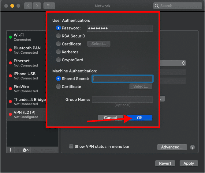 macos vpn sharedkey