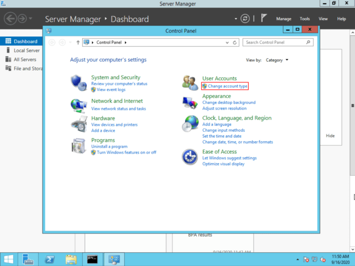 Windows Server 2012  Control Panel