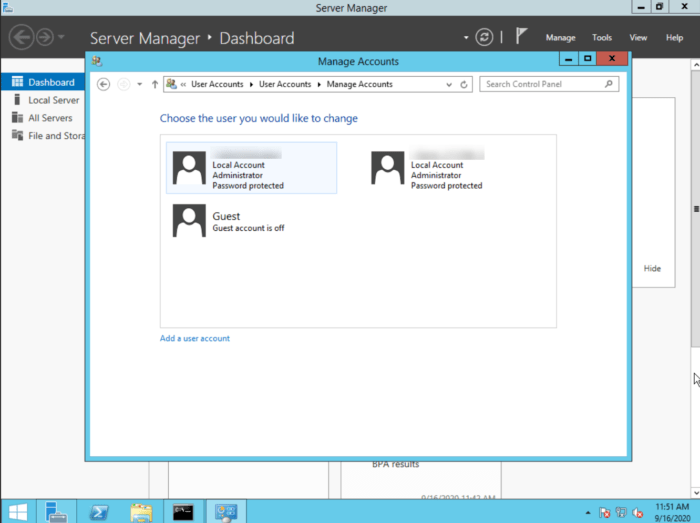 Windows Server 2012  Choose user