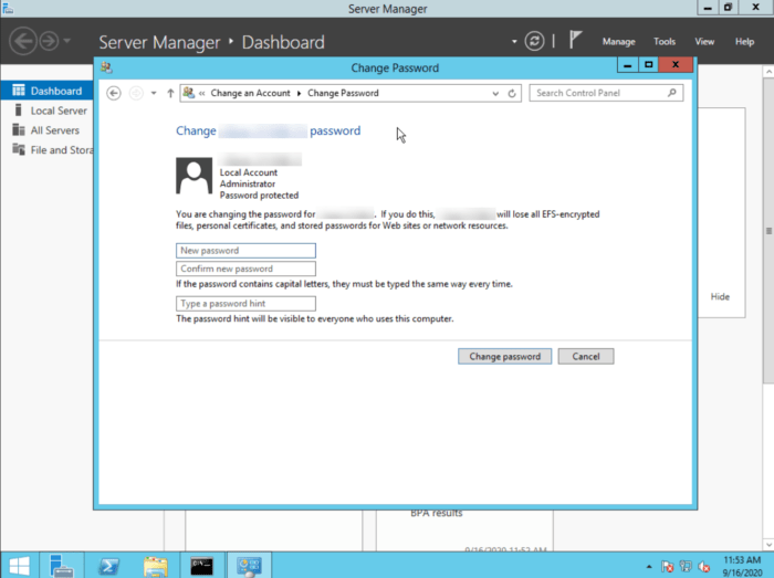 Windows Server 2012  Insert password