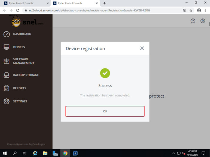 Acronis install success Acronis install success