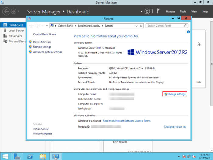 Windows Server 2012 change settings