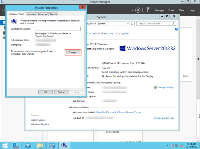 Windows Server 2012 System properties