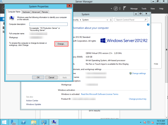 Windows Server 2012 System properties Windows Server 2012 System properties