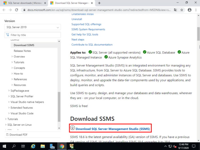 MSSQL download ssms