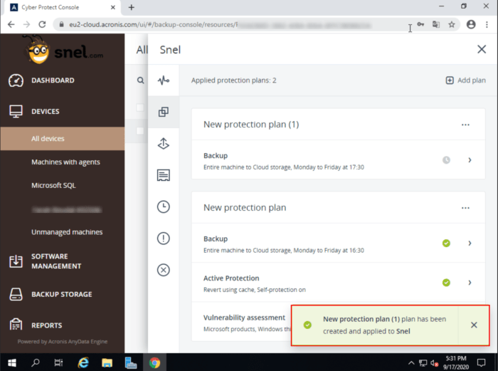 Cloud Acronis Backup Successful Cloud Acronis Backup Successful