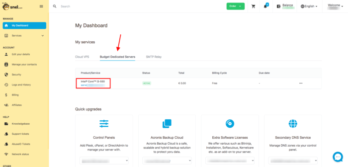 Clientarea dashboard