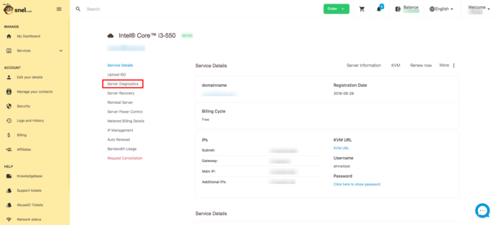 Clientarea server diagnostics