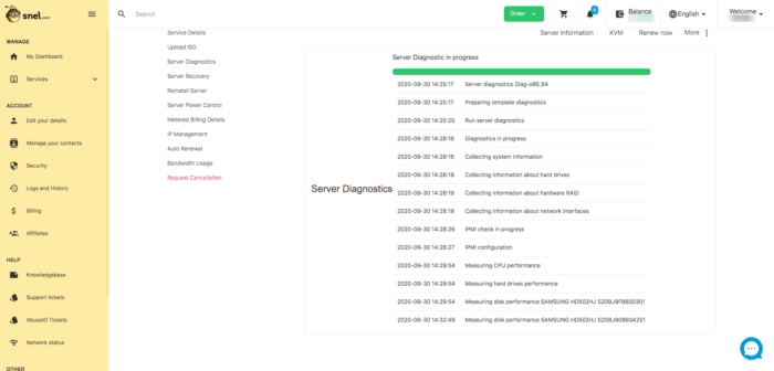 Clientarea server diagnostics done