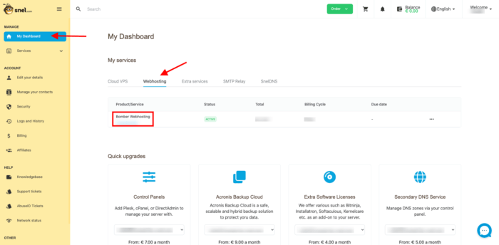 client area webhosting