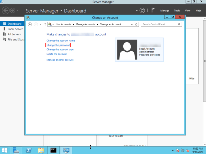 Windows Server 2012  Change password