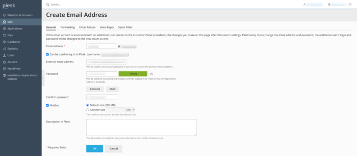 create email address panel