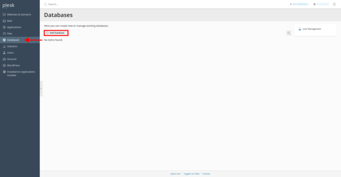 Plesk create database