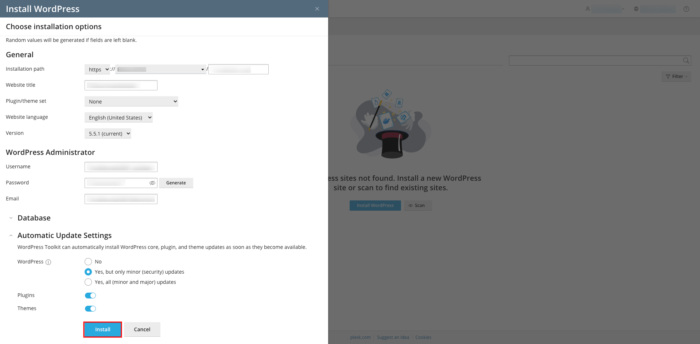 Plesk install wordpress screen-2