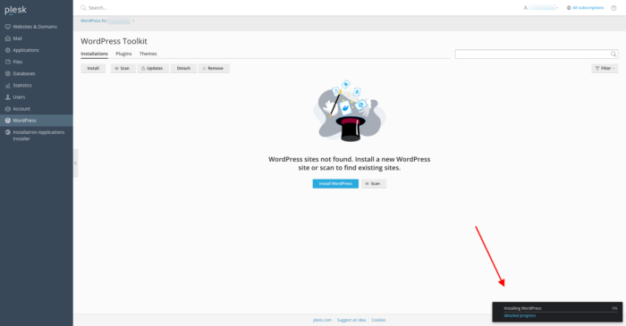Plesk wordpress installing