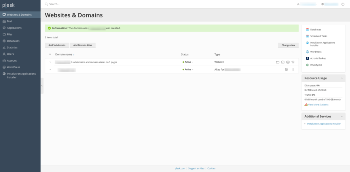 domain alias added domain alias added