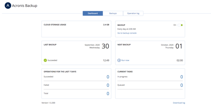 cPanel Acronis backup success