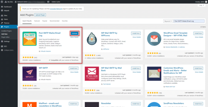plugin smpt activate